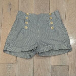 Steven Alan Striped High-Waist Shorts with Buttons - Blue/White